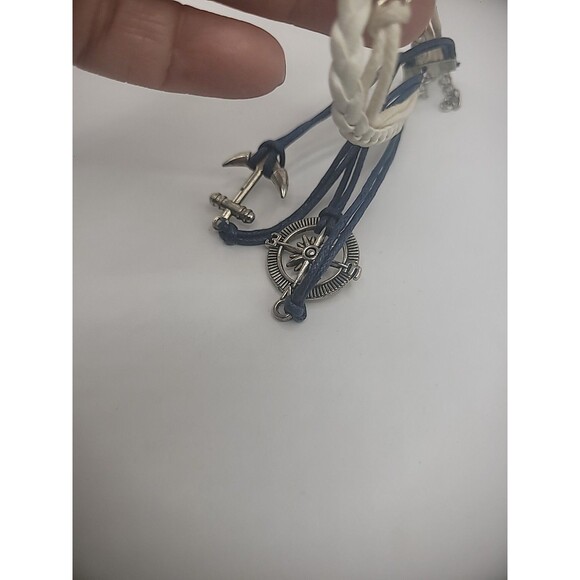 Vintage Bracelet Multi Strand Wrap Blue White Nautical Compass Anchor Infinity - Picture 8 of 10